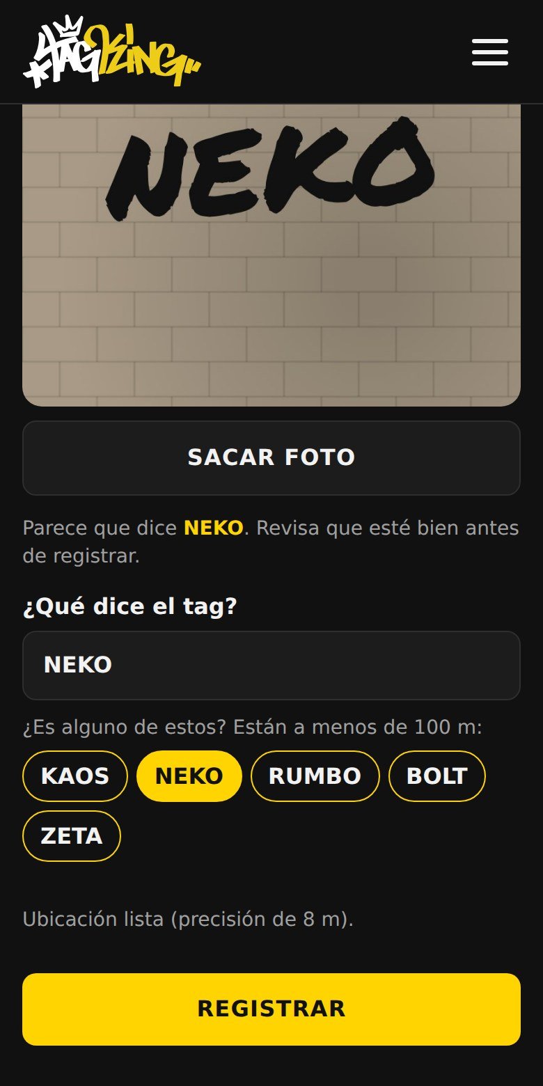 Pantalla Spotting con la sugerencia de la IA y los tags cercanos